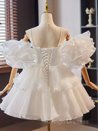 White Sweetheart Neck Organza Short Prom Dress, White Homecoming Dress