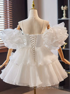 White Sweetheart Neck Organza Short Prom Dresses White Homecoming Dresses