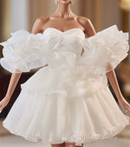 White Sweetheart Neck Organza Short Prom Dress, White Homecoming Dress