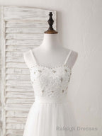 White Sweetheart Neck Tulle Beads Long Prom Dress White Prom Dress