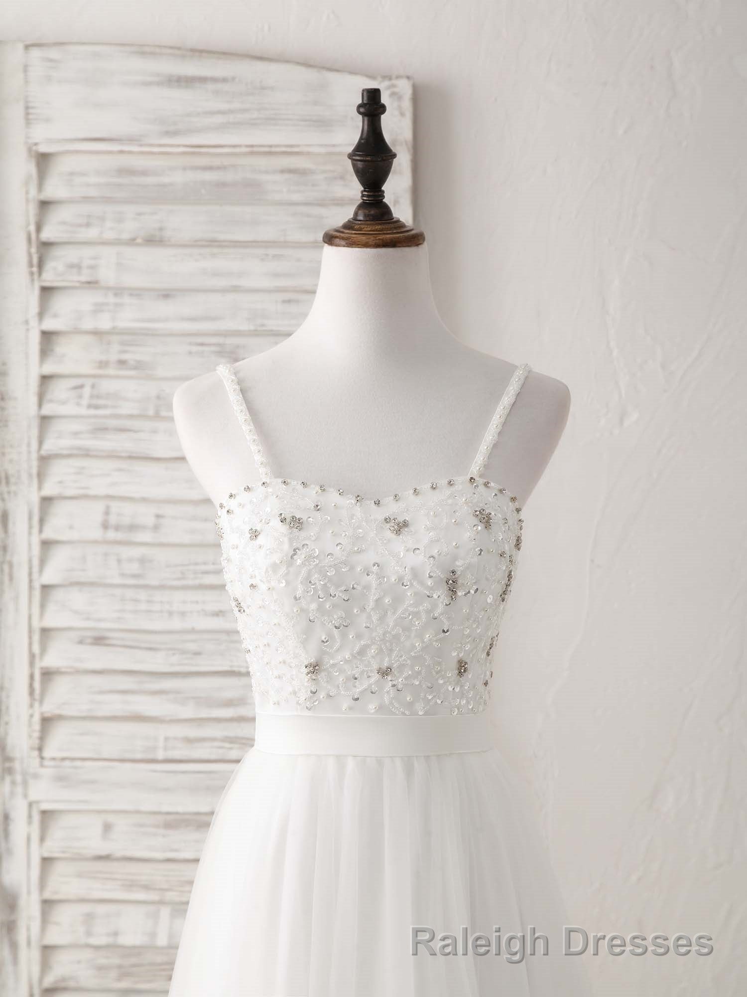 White Sweetheart Neck Tulle Beads Long Prom Dress White Prom Dress