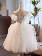 White Sweetheart Neck Tulle Lace Short Prom Dress, White Homecoming Dress