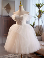 White Sweetheart Neck Tulle Lace Short Prom Dress, White Homecoming Dress