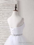 White Sweetheart Neck Tulle Long Prom Dress, White Formal Graduation Dress