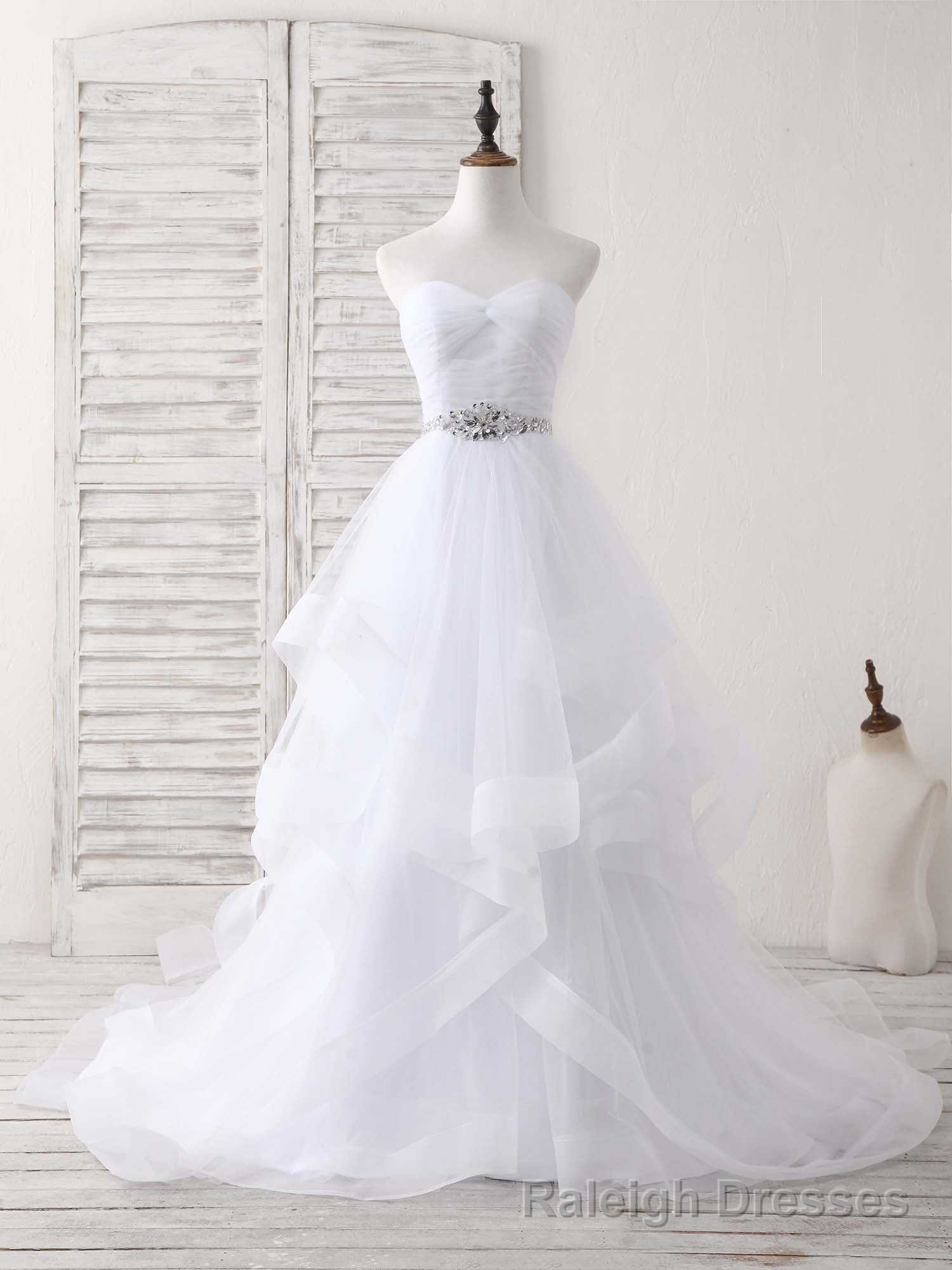 White Sweetheart Neck Tulle Long Prom Dress, White Formal Graduation Dress Secondary image