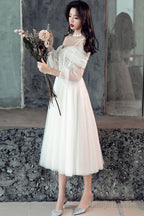 White Sweetheart Off Shoulder Tulle Short Prom Dresses