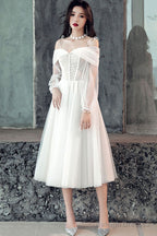 White Sweetheart Off Shoulder Tulle Short Prom Dresses