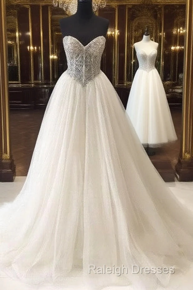 White Sweetheart Sequin Long Prom Dresses White Prom Dresses