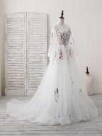 White Sweetheart Tulle Applique Long Prom Dress, White Prom Dress