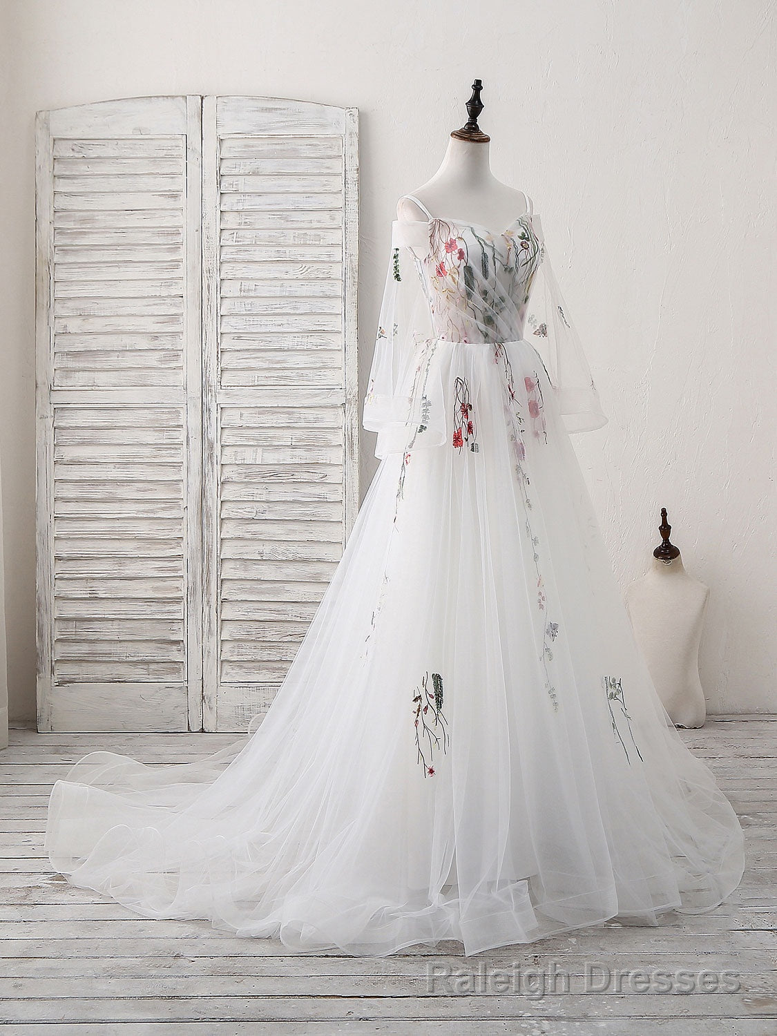 White Sweetheart Tulle Applique Long Prom Dress, White Prom Dress