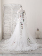 White Sweetheart Tulle Applique Long Prom Dress, White Prom Dress