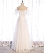 White Sweetheart Tulle Long Prom Dress, White Bridesmaid Dress