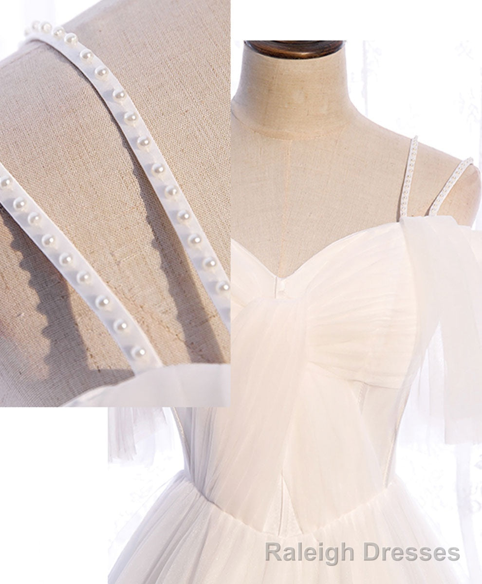 White Sweetheart Tulle Long Prom Dress, White Bridesmaid Dress