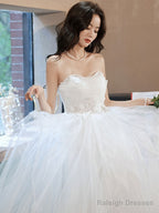 White Sweetheart Tulle Tea Length Lace Prom Dress, Lace Evening Dress
