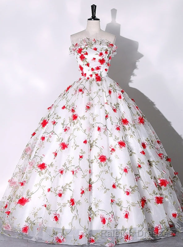 White Tulle 3D Flower Strapless Quinceanera Dress Main image