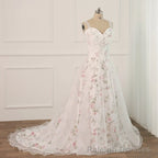 White Tulle and Floral Long Straps Formal Gown Beautiful White Party Dress prom dresses shops