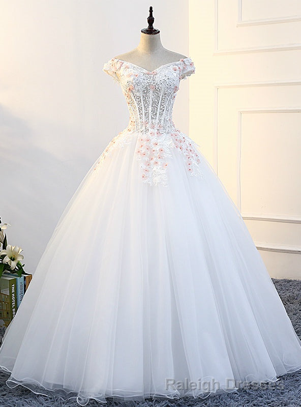 White Tulle Beading Ball Gown Off The Shoulder Quinceanera Dresses Main image