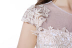 White Tulle Champagne Lace Tea Length Sleeveless Wedding Dresses
