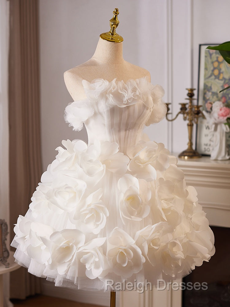 White Tulle Flower Ball Gown Short Prom Dress, Cute Sweet 16 Dress Secondary image