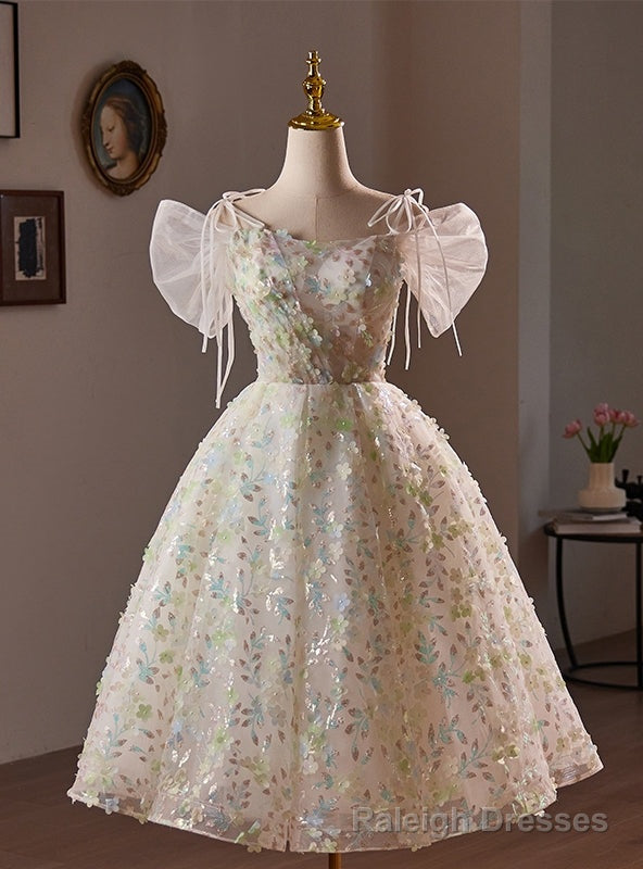 White Tulle Flower Sequins Short Sleeve Homecoming Dress Main image