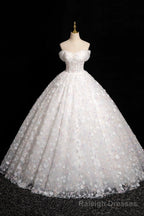 White Tulle Flowers Floor Length Prom Dresses, Beautiful A-Line Backless Sweet 16 Formal Dresses