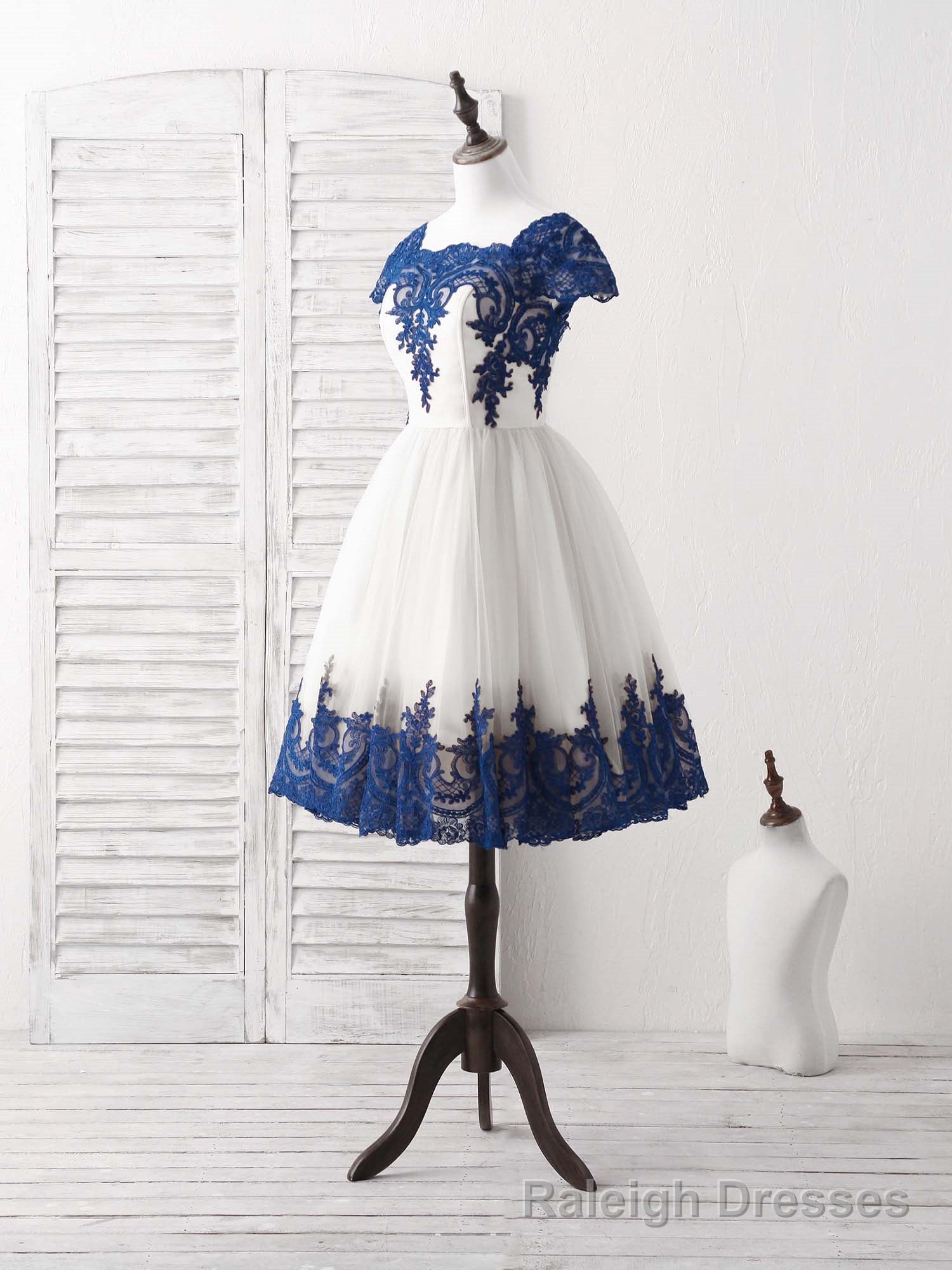 White Tulle Lace Applique Short Prom Dress, Tulle Homecoming Dress Main image