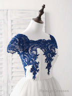 White Tulle Lace Applique Short Prom Dress, Tulle Homecoming Dress