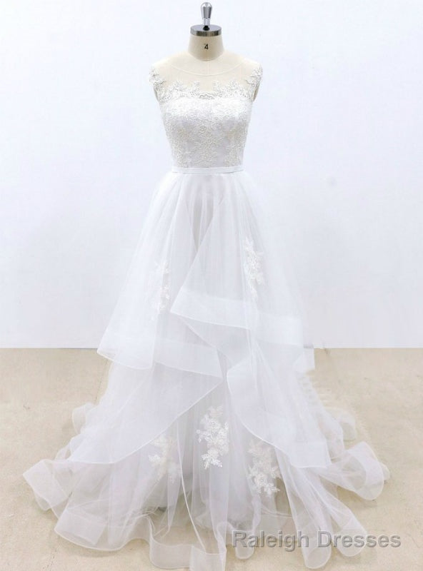 White Tulle Lace Appliques Cap Sleeve Wedding Dress Main image