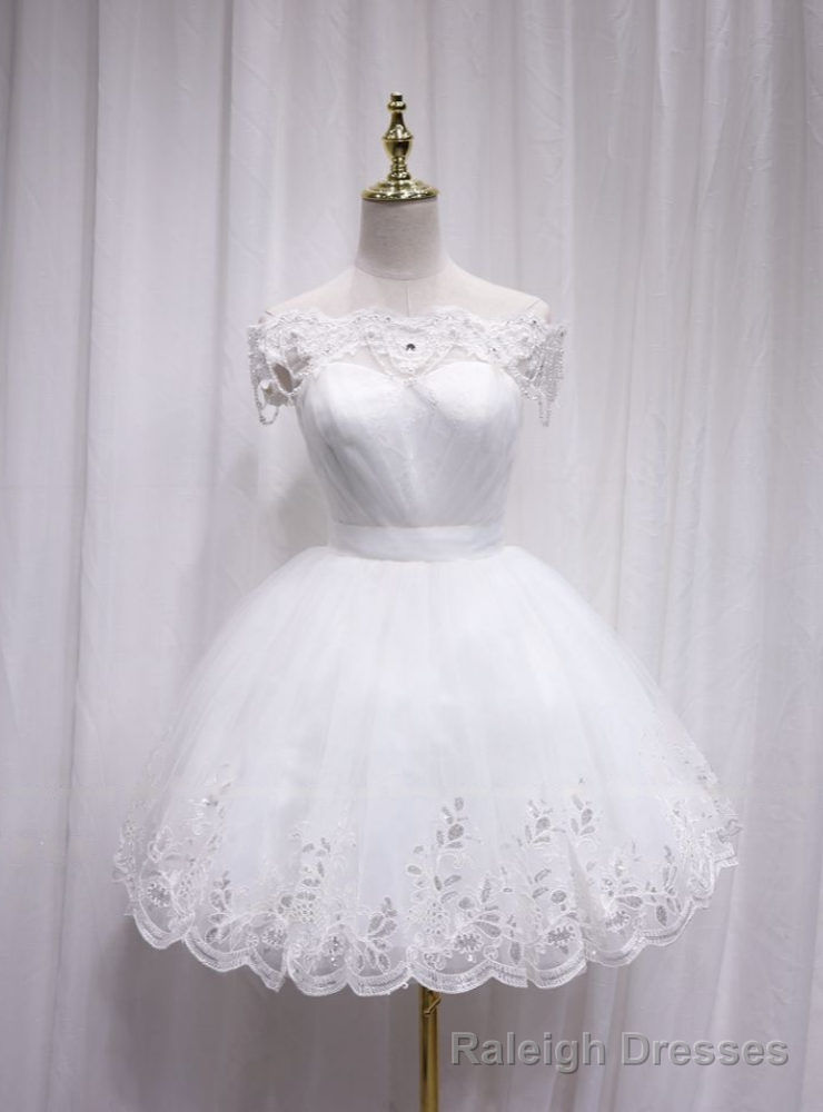 White Tulle Lace Off the Shoulder Beading Homecoming Dress Main image