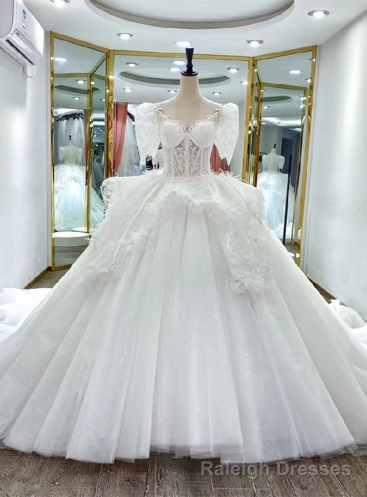 White Tulle Lace Off the Shoulder Wedding Dress Main image