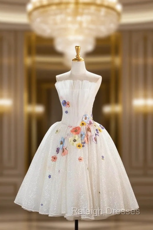 White Tulle Lace Short Prom Dress, Beautiful A-Line Evening Party Dress Main image