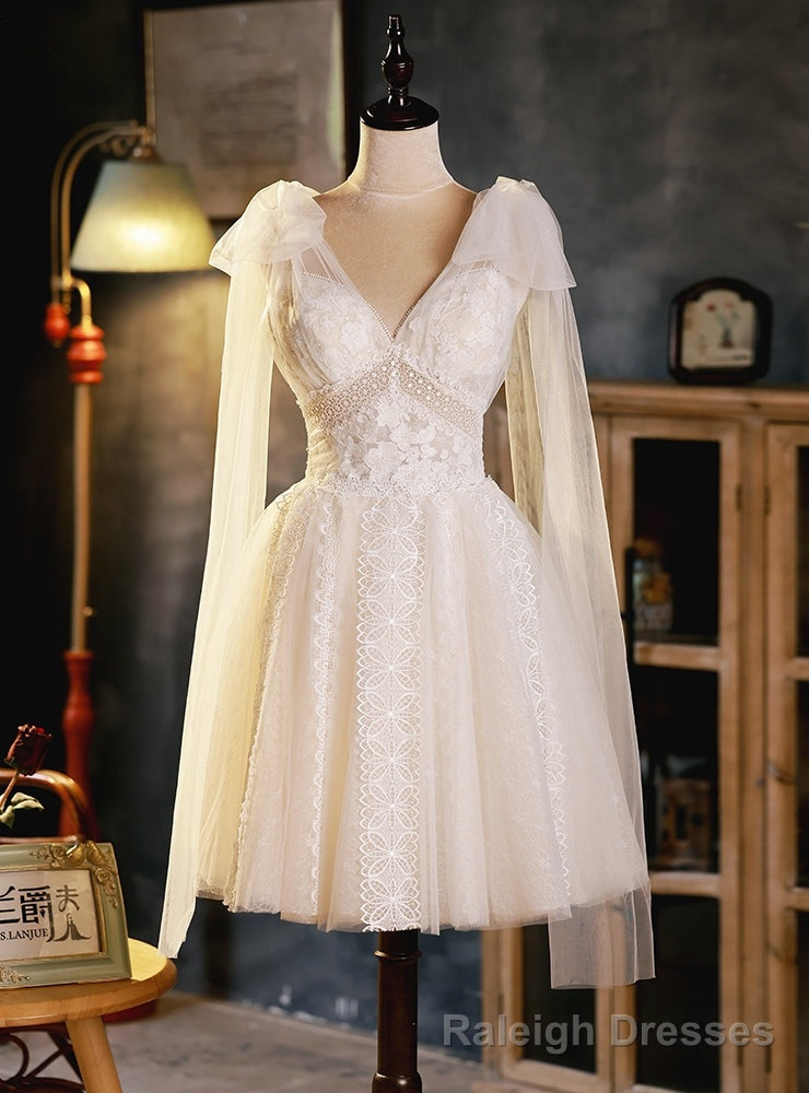 White Tulle Lace V Neck Homecoming Dress Main image