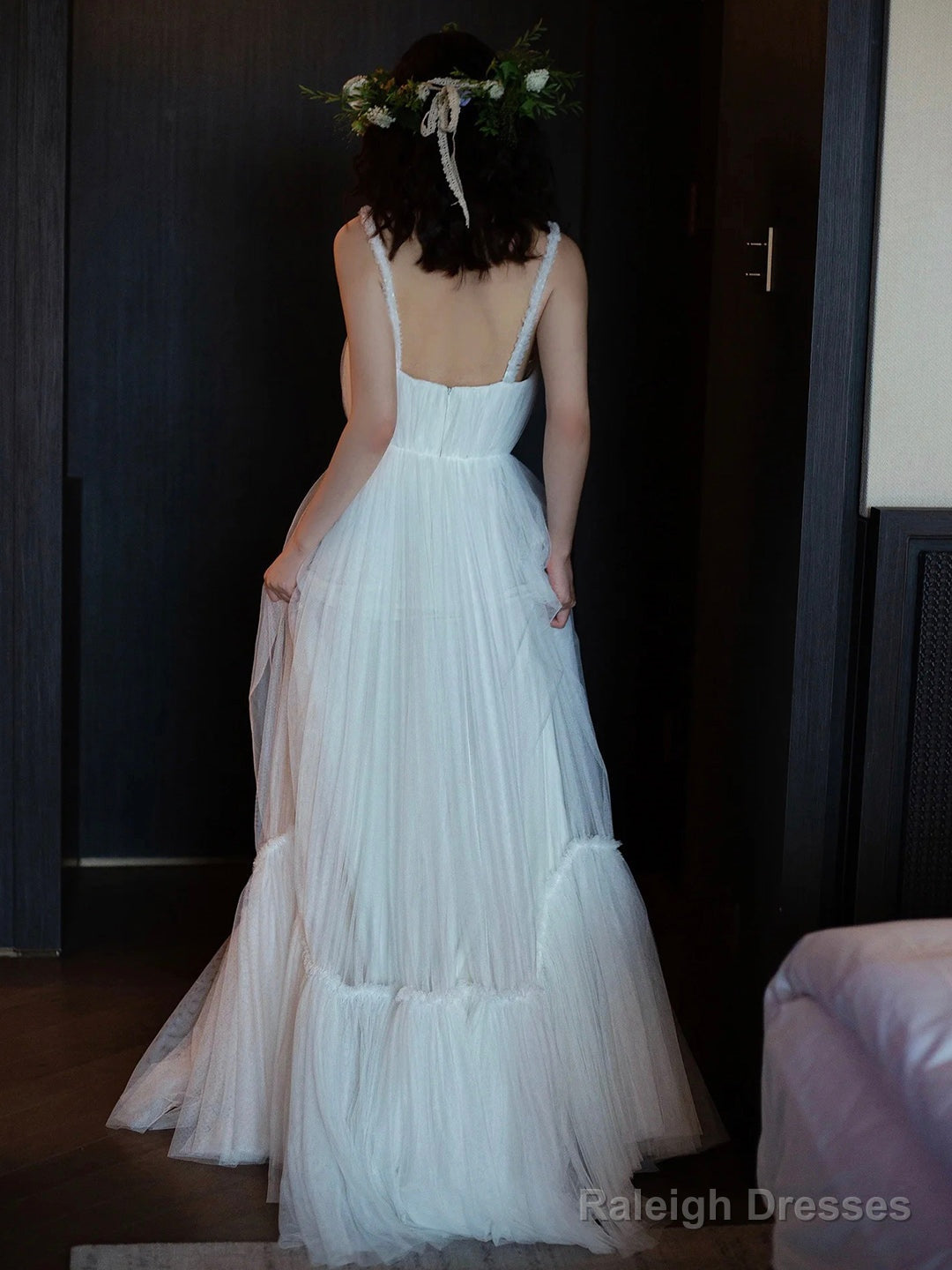 White Tulle Long A-Line Prom Dress, White Floor Length Evening Formal Dress Secondary image