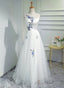 White Tulle Long A Line Prom Dress, White Graduation Dress
