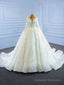 White Tulle Long Sleeve Beading Sequins Wedding Dress