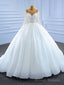 White Tulle Long Sleeve Sequins Beading Wedding Dress