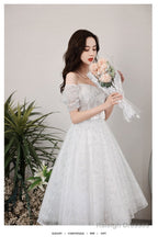 White Tulle Off Shoulder Sequin Short Prom Dresses White Homecoming Dresses