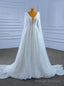 White Tulle See Through V Neck Beading Sequins Wedding Dress