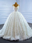 White Tulle Sequins V Neck Luxury Wedding Dress