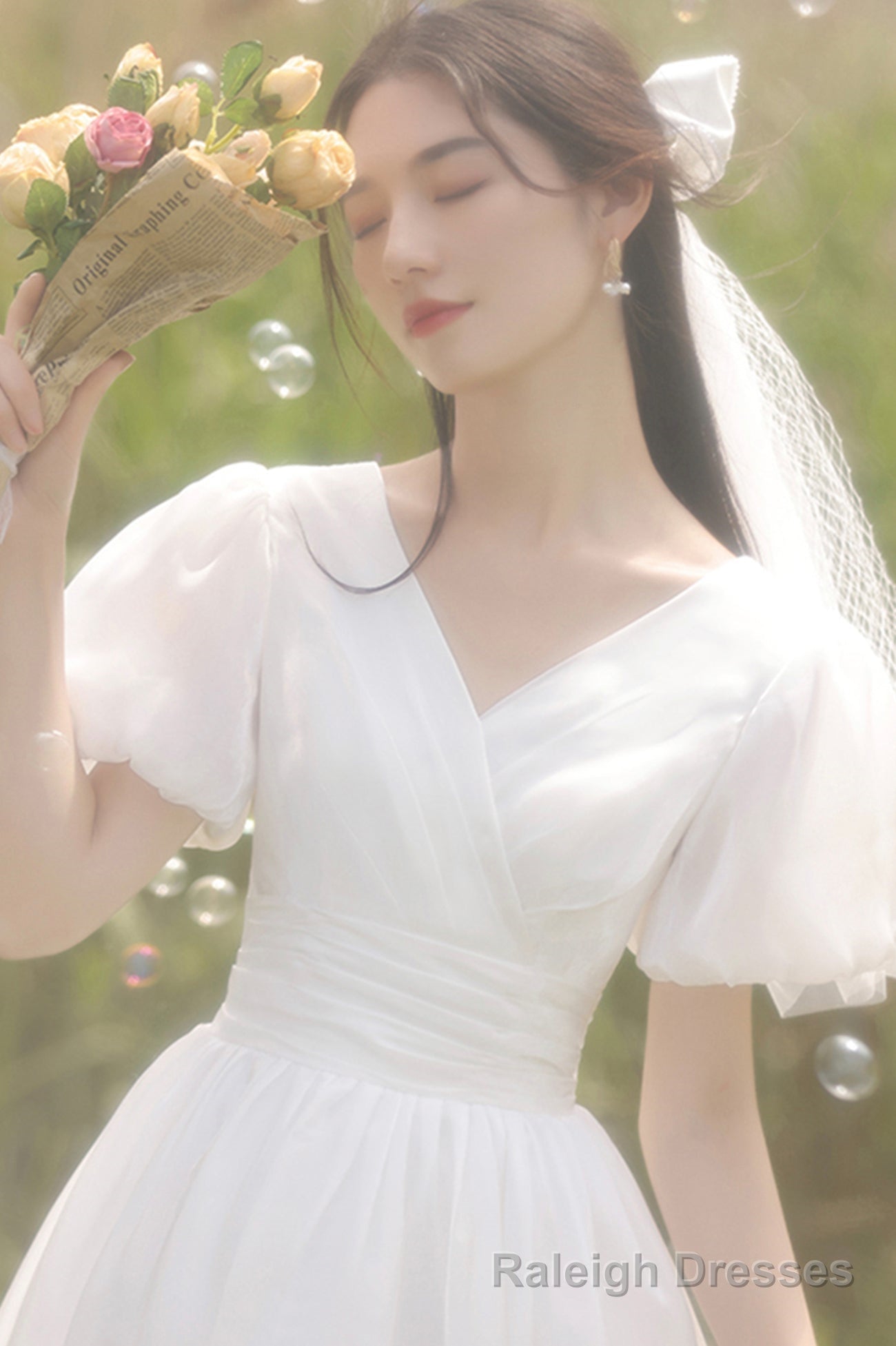 White Organza Short Prom Dress, A-Line Short Wedding Dresses Secondary image