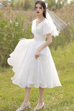 White Organza Short Prom Dress, A Line Short Wedding Dresses
