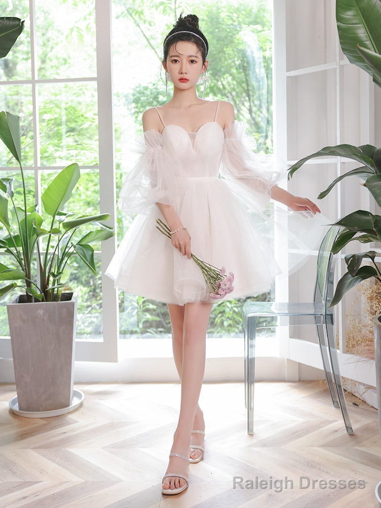 White Tulle Short Sleeves Homecoming Dresses White Prom Dresses Graduation Dress Secondary image