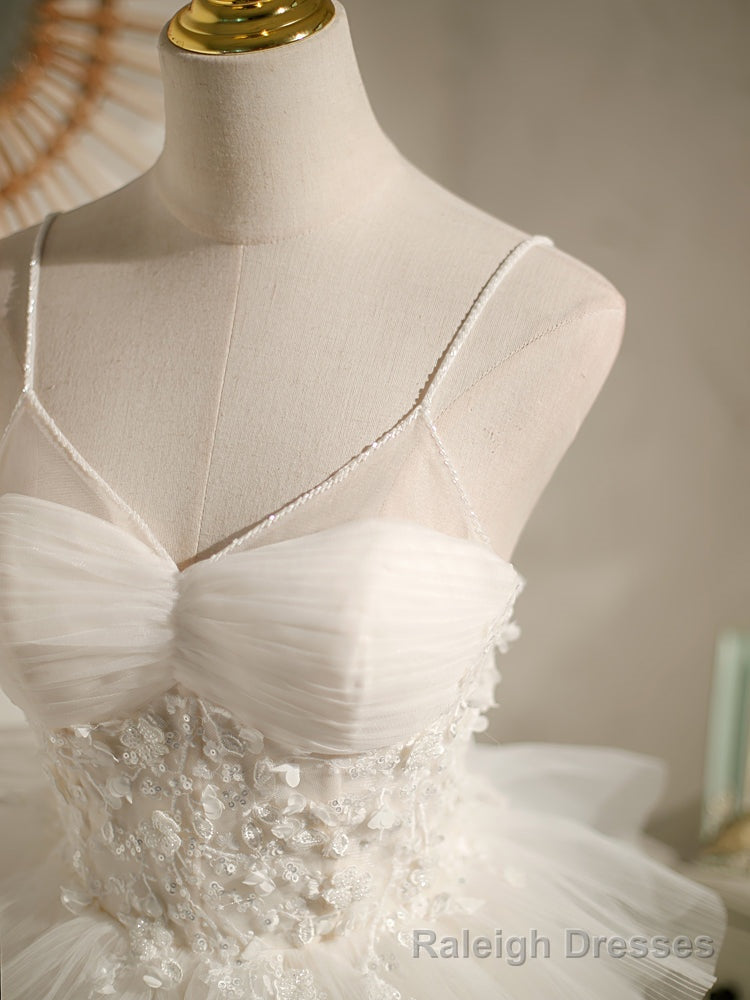 White Tulle Short Straps Prom Dress Graduation Dresses, White Formal Dresses