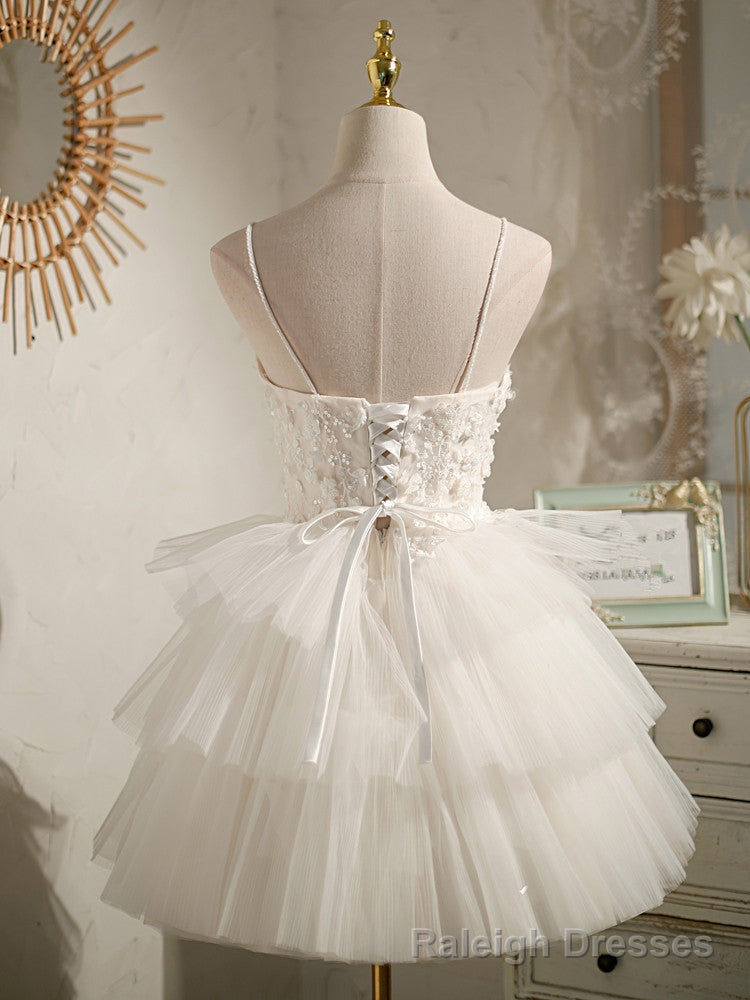White Tulle Short Straps Prom Dress Graduation Dresses, White Formal Dresses