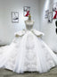 White Tulle Spaghetti Straps 3D Appliques Wedding Dress