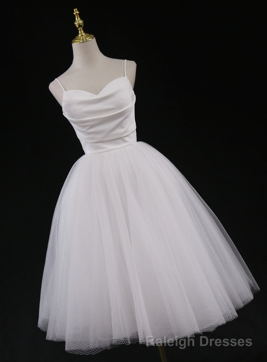 White Tulle Spaghetti Straps Beach Wedding Dress Main image