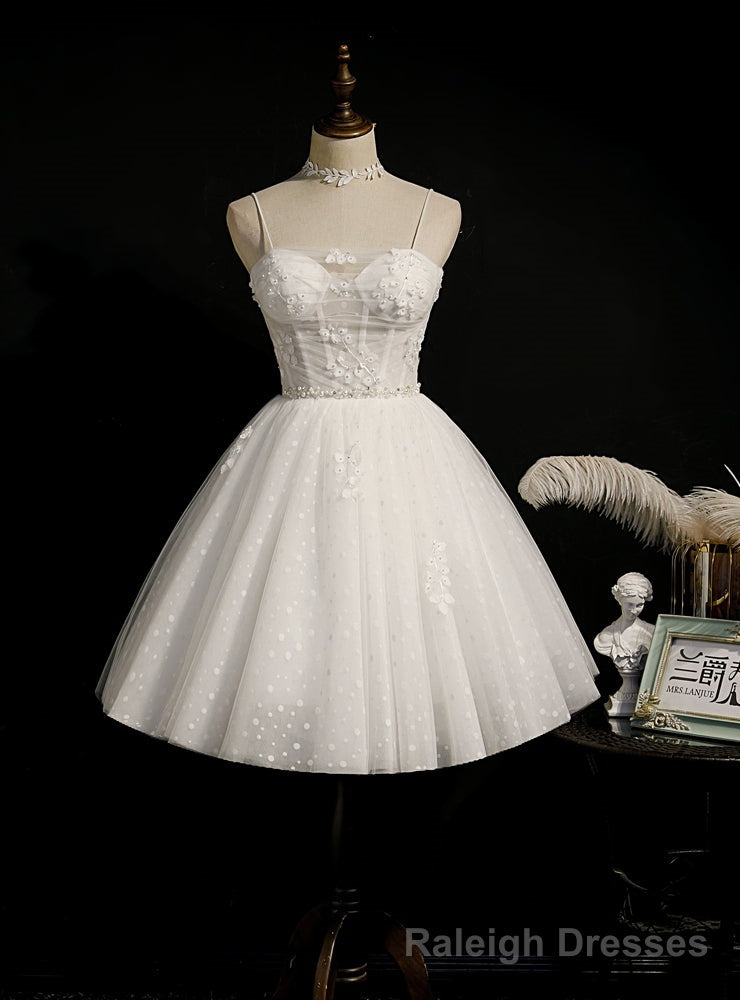 White Tulle Spaghetti Straps Beading Homecoming Dress Main image