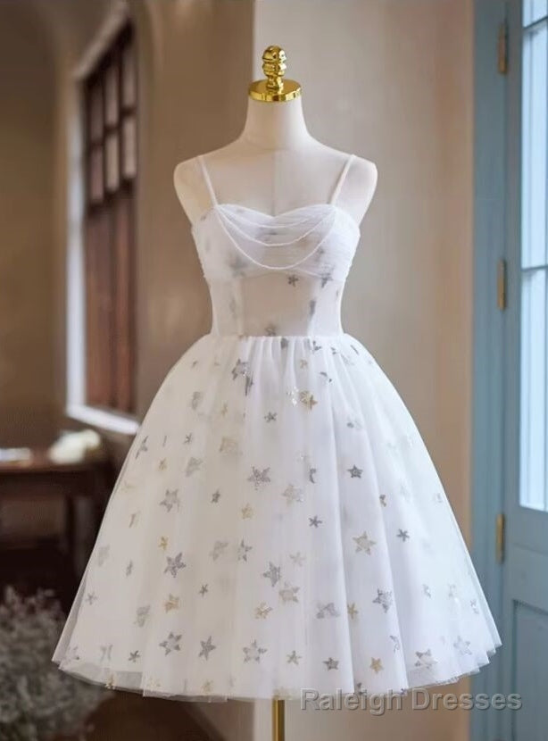 White Tulle Star Sequins Spaghetti Straps Homecoming Dress Main image