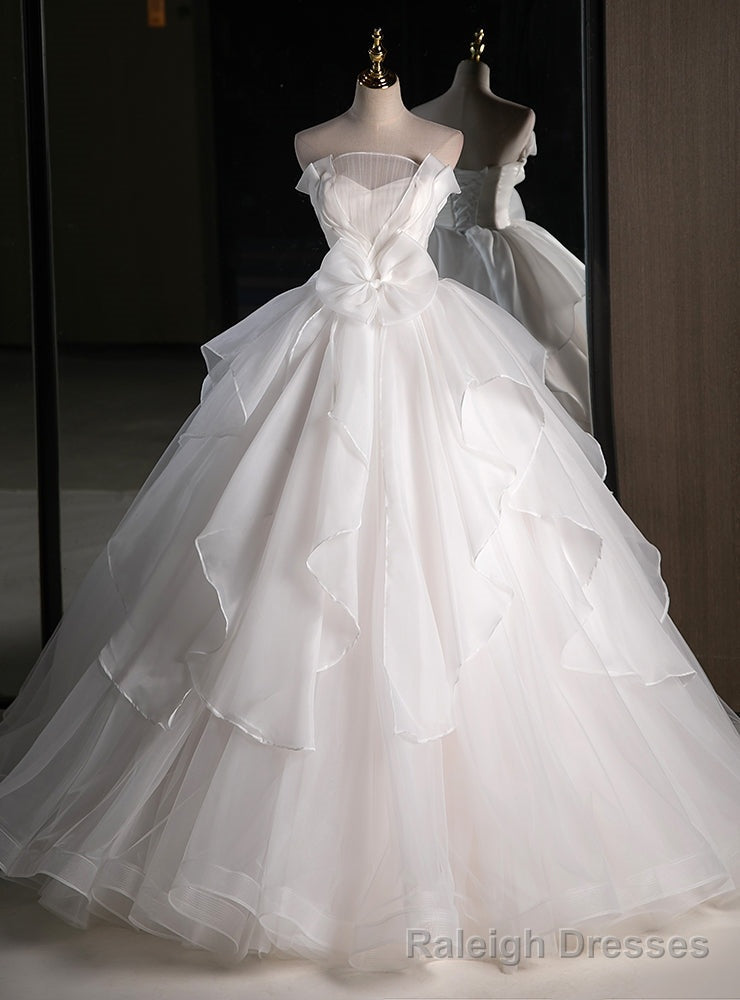 White Tulle Strapless Bow Wedding Dress Main image