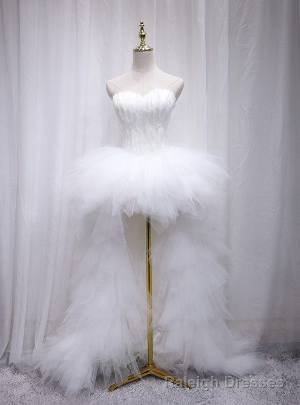 White Tulle Strapless Feather Wedding Dress Main image